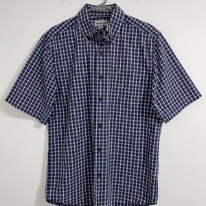 Carhartt Shirt Men's M Blue White Beige Relaxed Fit Plaid Button Down